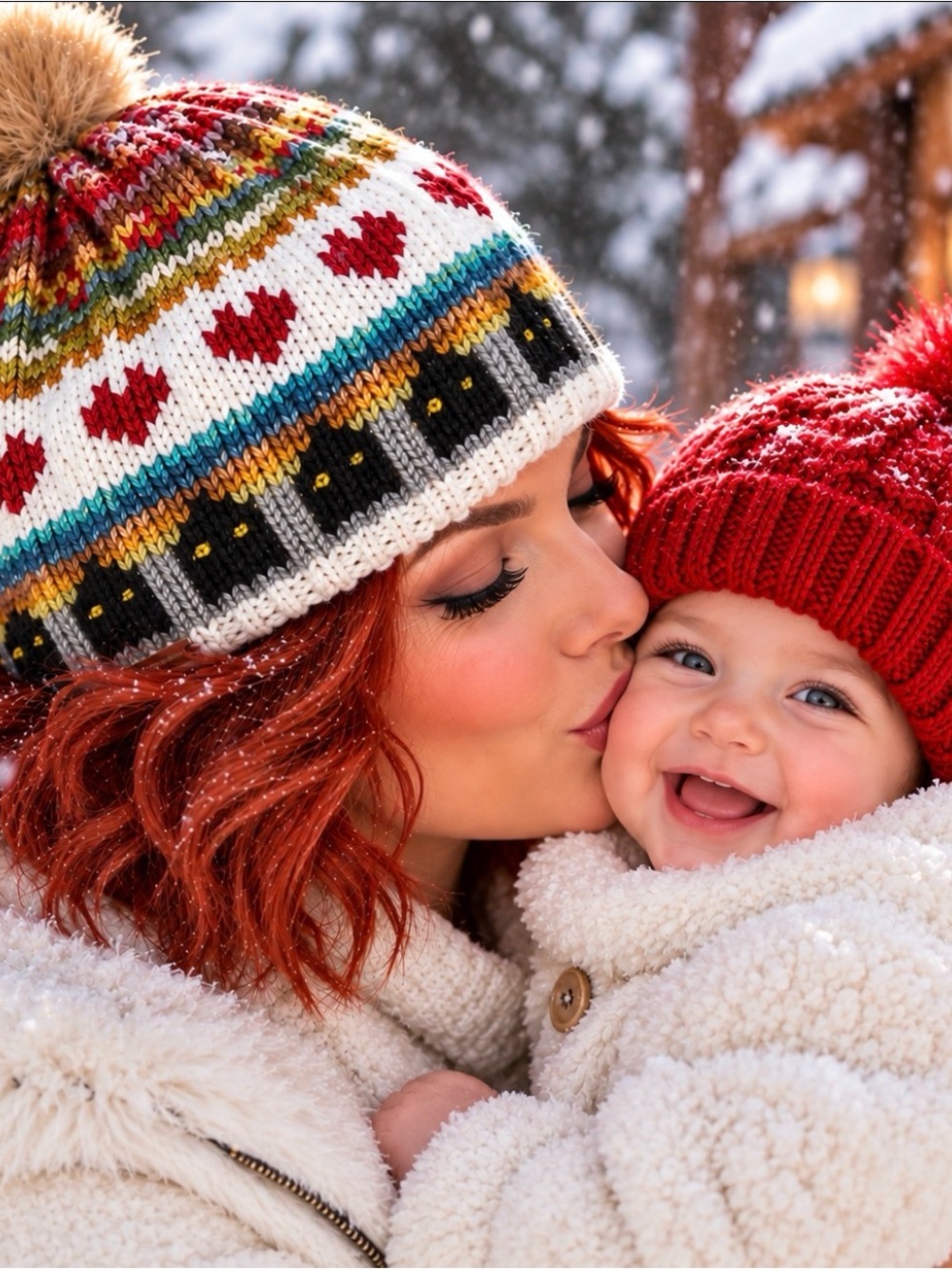 Beanie Hat Cap Designer “ Hand Knits 2 Love” Women Hearts Homes Cabins Winter